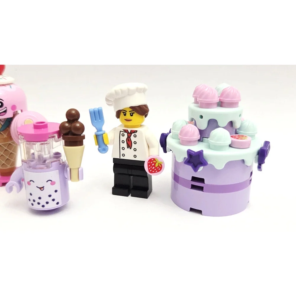 LEGO Baker Minifigure MOC Lot - Cotton Candy Stand Cake Pie Ice Cream Bakery